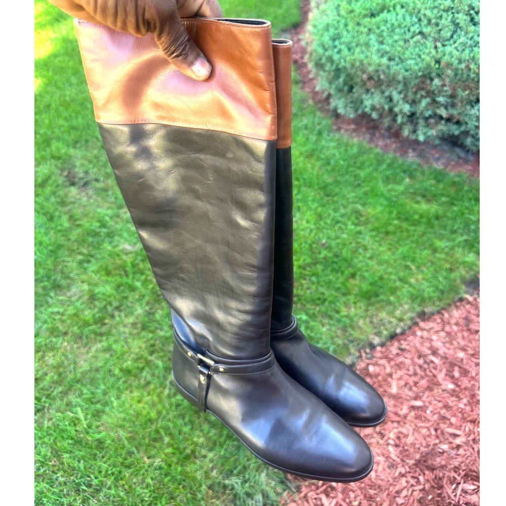 Brooks Brothers Two Tone Women's Tall Leather Riding Boots Size 6.5 Brown Cognac - Picture 9 of 13